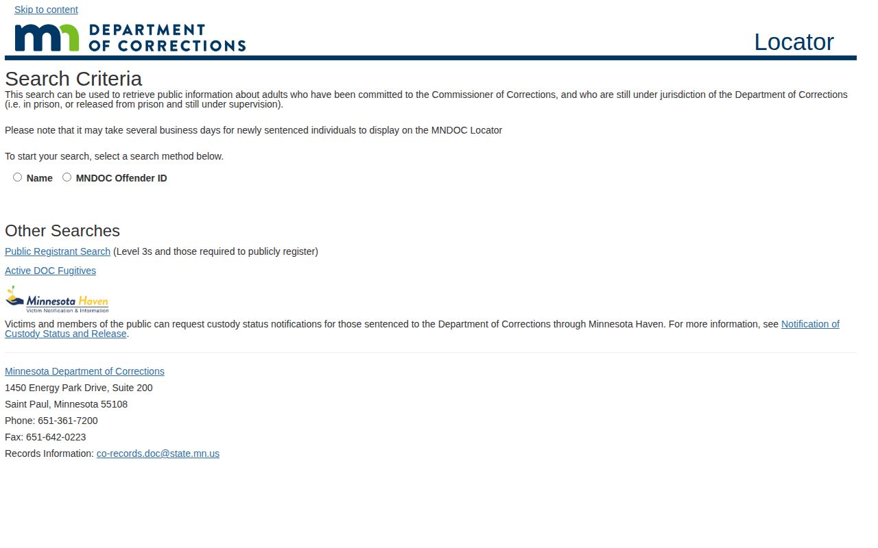 Nobles County released inmate Minnesota DOC search form